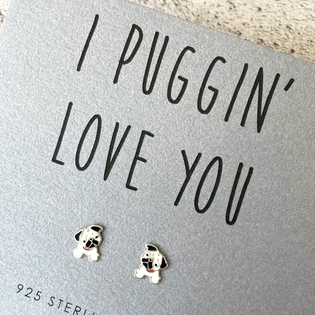 Pug Sterling Silver and Enamel Earrings - The Little Jewellery Company