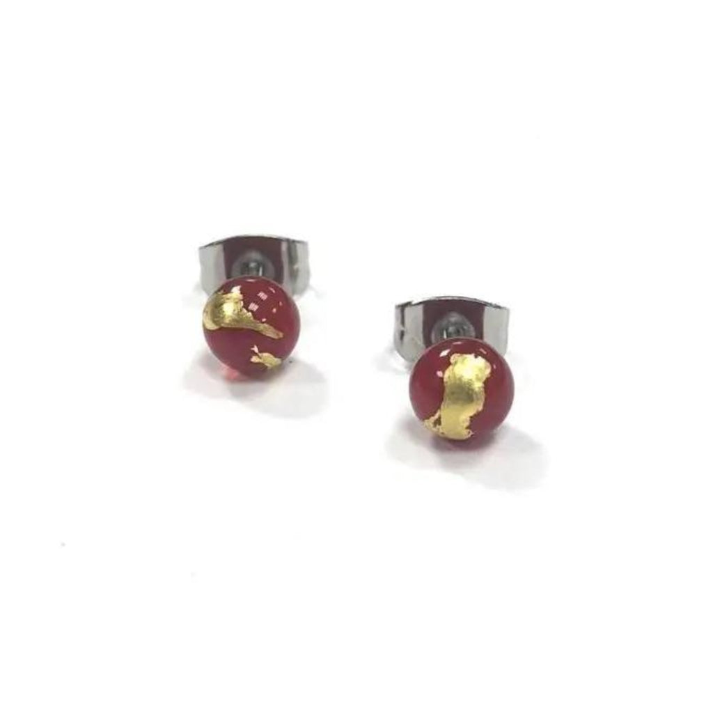 Red and Gold Handmade Glass Stud Earrings - The Little Jewellery Company