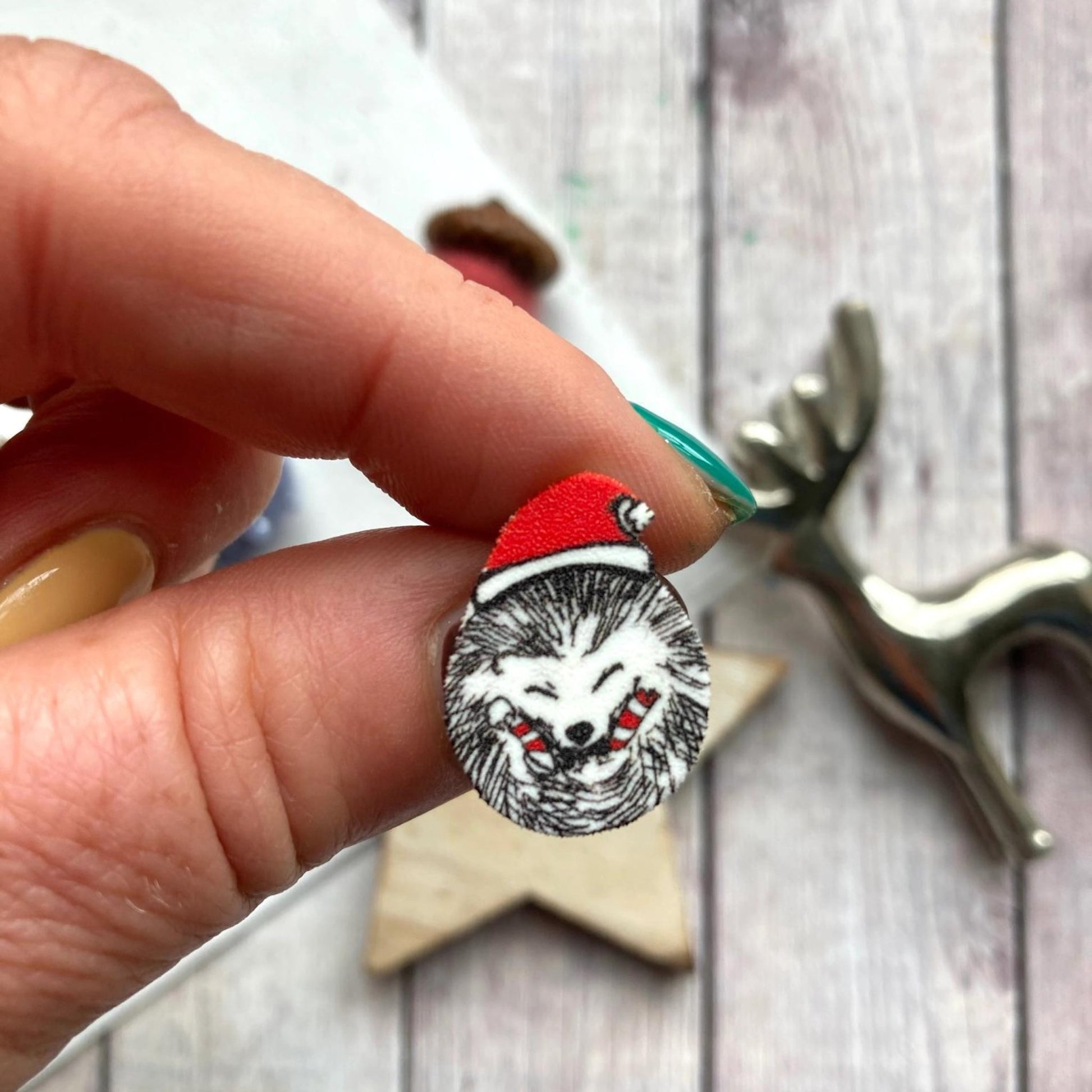 Santa Hat Curled Hedgehog Studs - The Little Jewellery Company