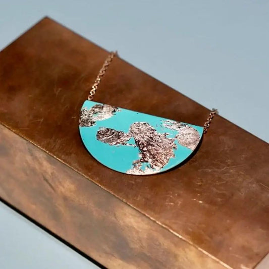 Semicircle Copper Leaf and Enamel Necklace - Copper Glow - The Little Jewellery Company