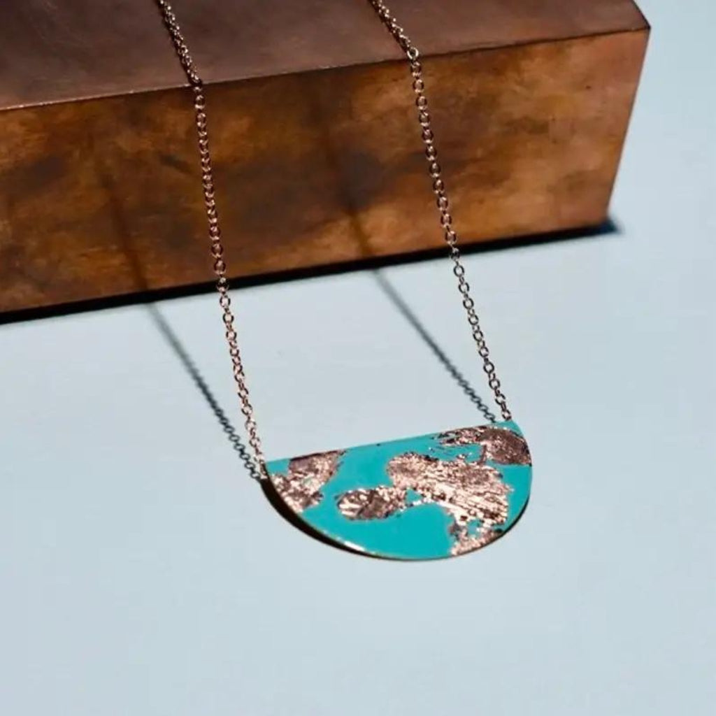 Semicircle Copper Leaf and Enamel Necklace - Copper Glow - The Little Jewellery Company