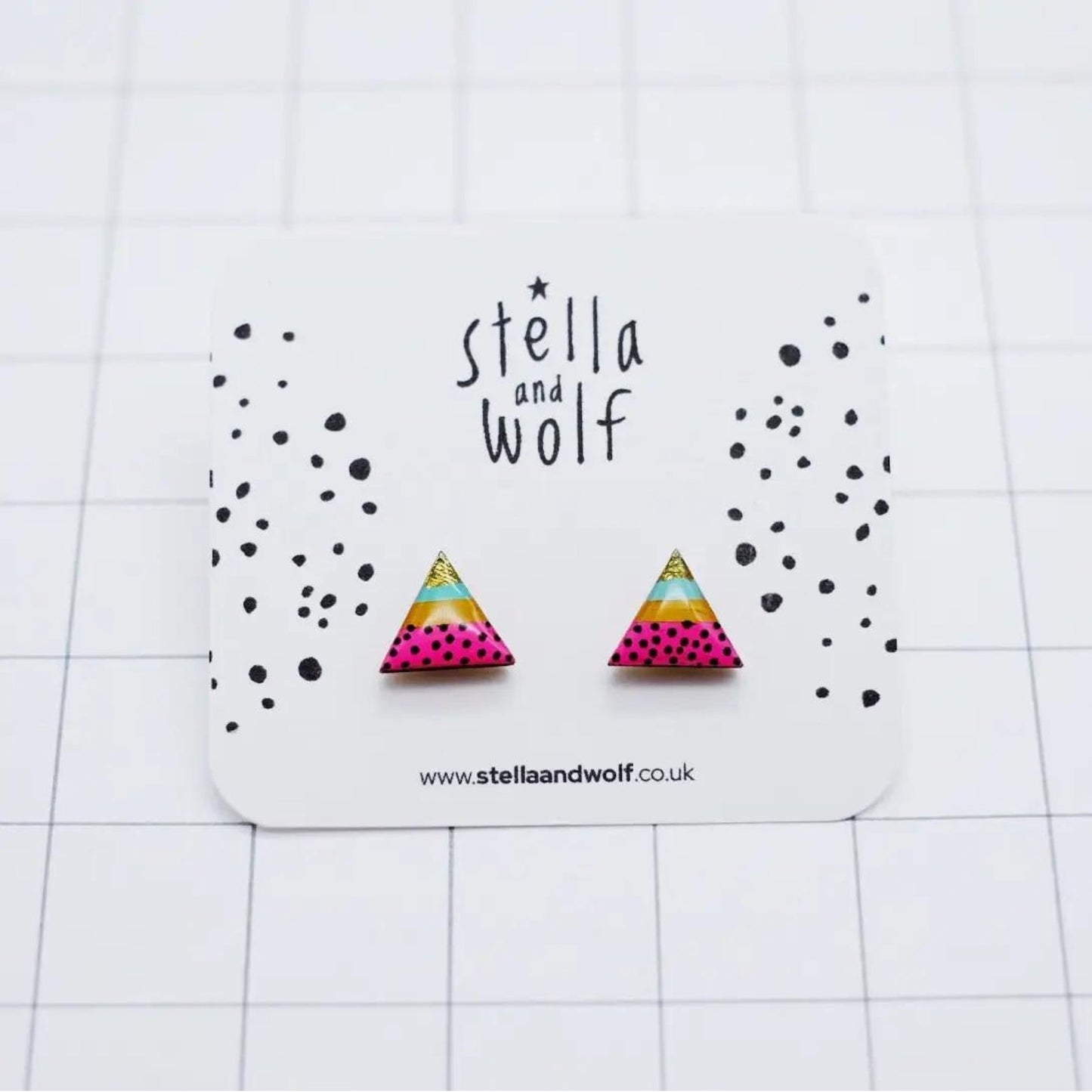 Shocking Pink and Mustard Triangle Studs - The Little Jewellery Company