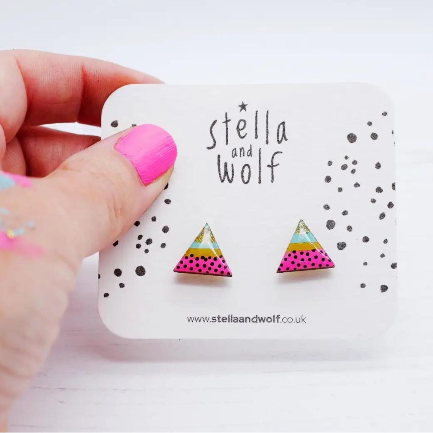 Shocking Pink and Mustard Triangle Studs - The Little Jewellery Company