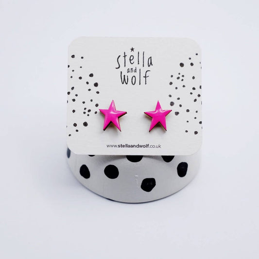 Shocking Pink Wonky Star Studs - The Little Jewellery Company