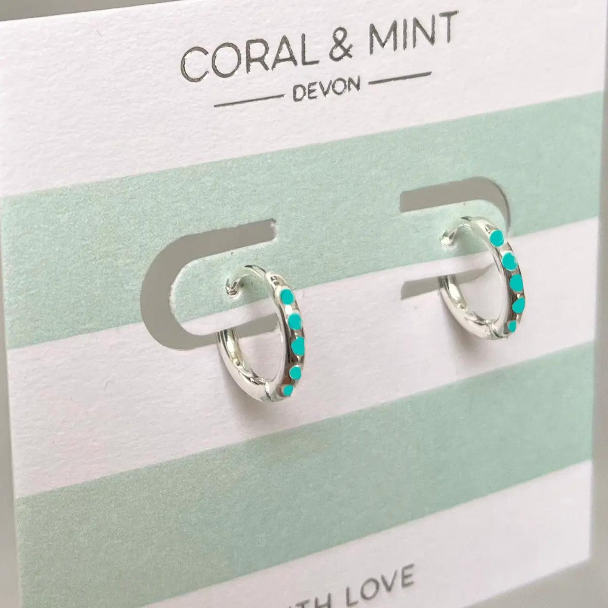 Silver Plated Huggie Earrings with Turquoise Enamel - The Little Jewellery Company