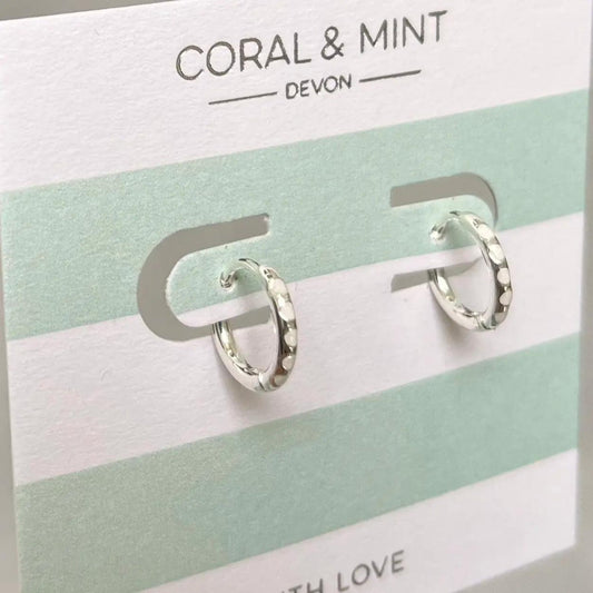 Silver Plated Huggie Earrings with White Enamel - The Little Jewellery Company