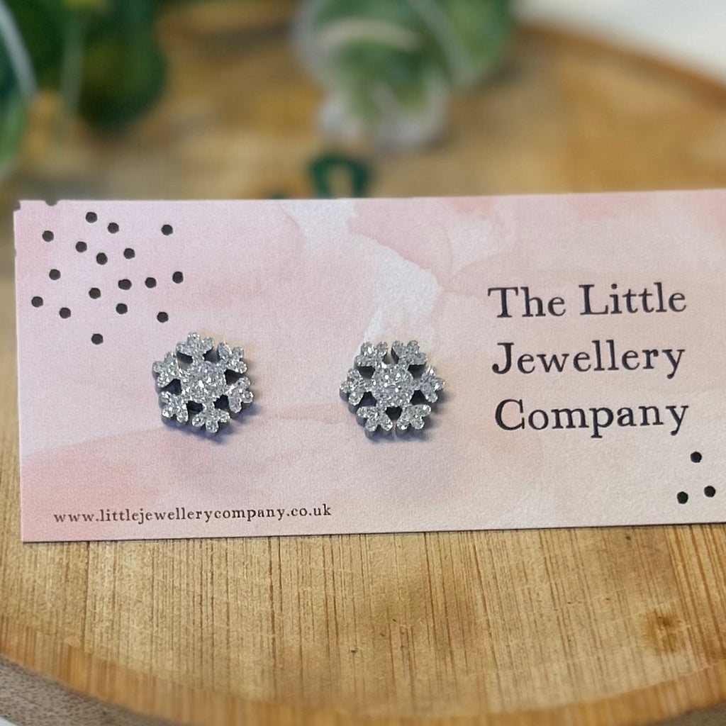 Snowflake Glitter Studs - The Little Jewellery Company