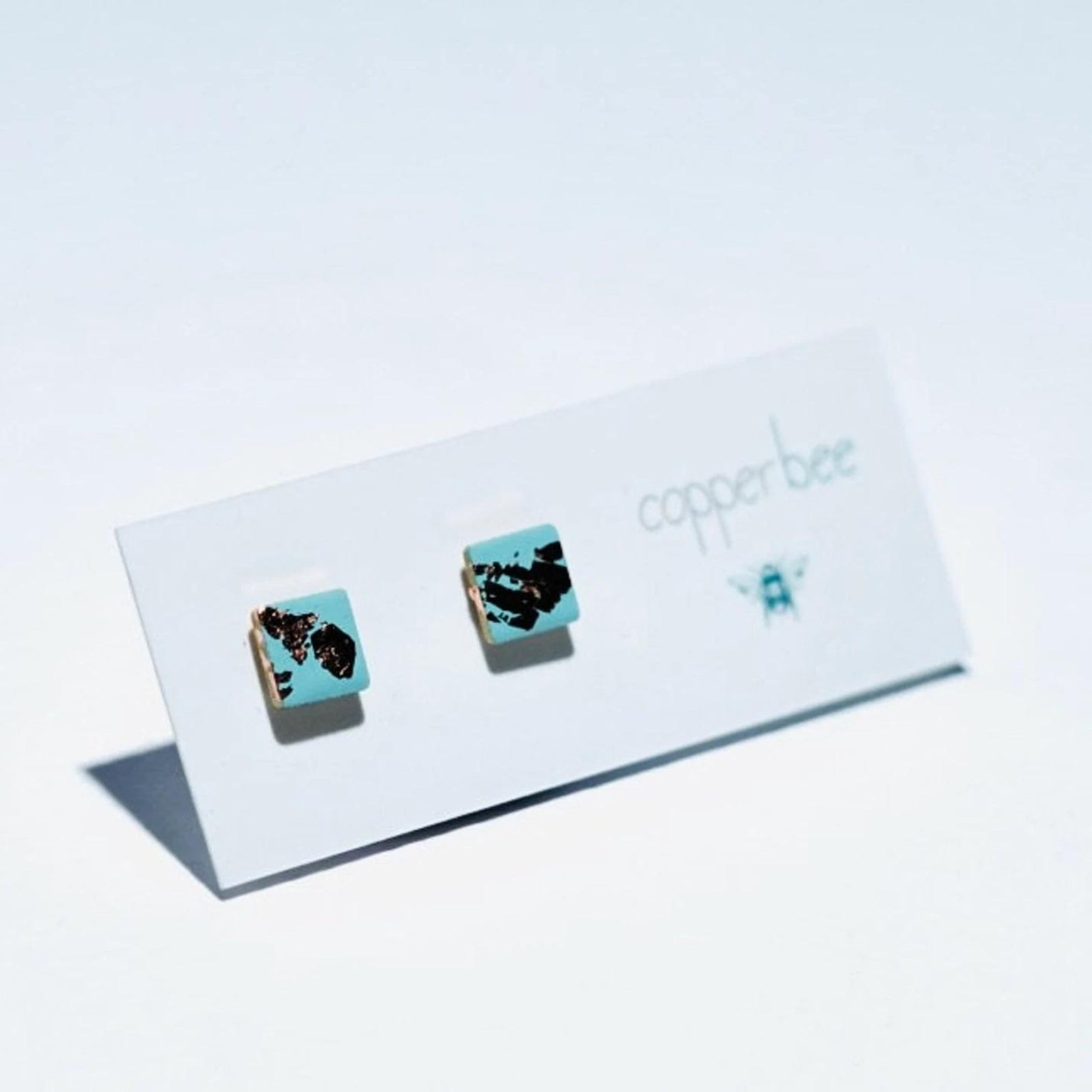 Square Copper Leaf and Enamel Studs - The Little Jewellery Company