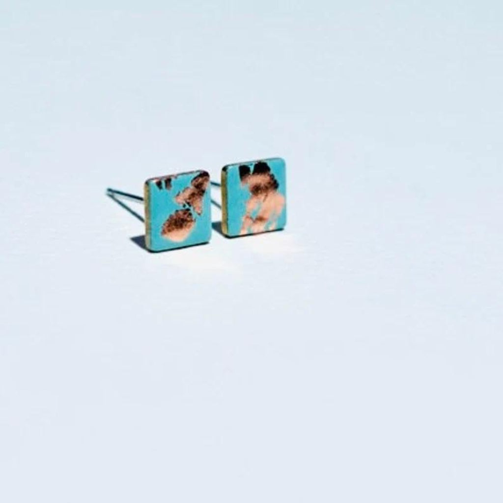 Square Copper Leaf and Enamel Studs - The Little Jewellery Company