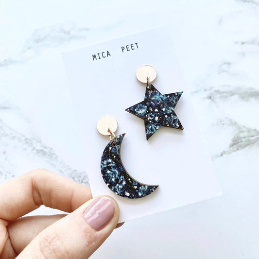 Statement Moon & Star Drop Earrings - The Little Jewellery Company