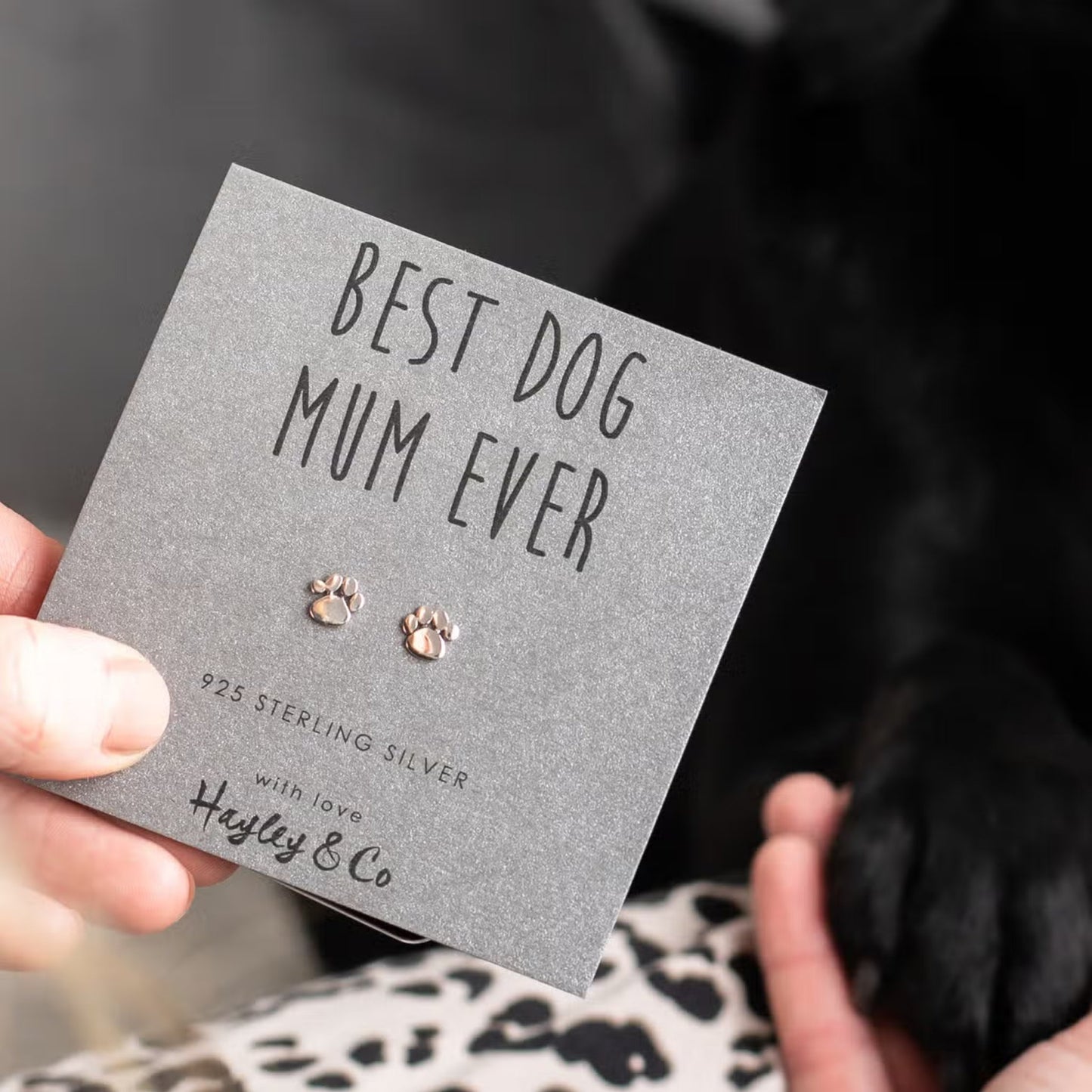 Sterling Silver Earrings Paw Print 'Best Dog Mum' - The Little Jewellery Company