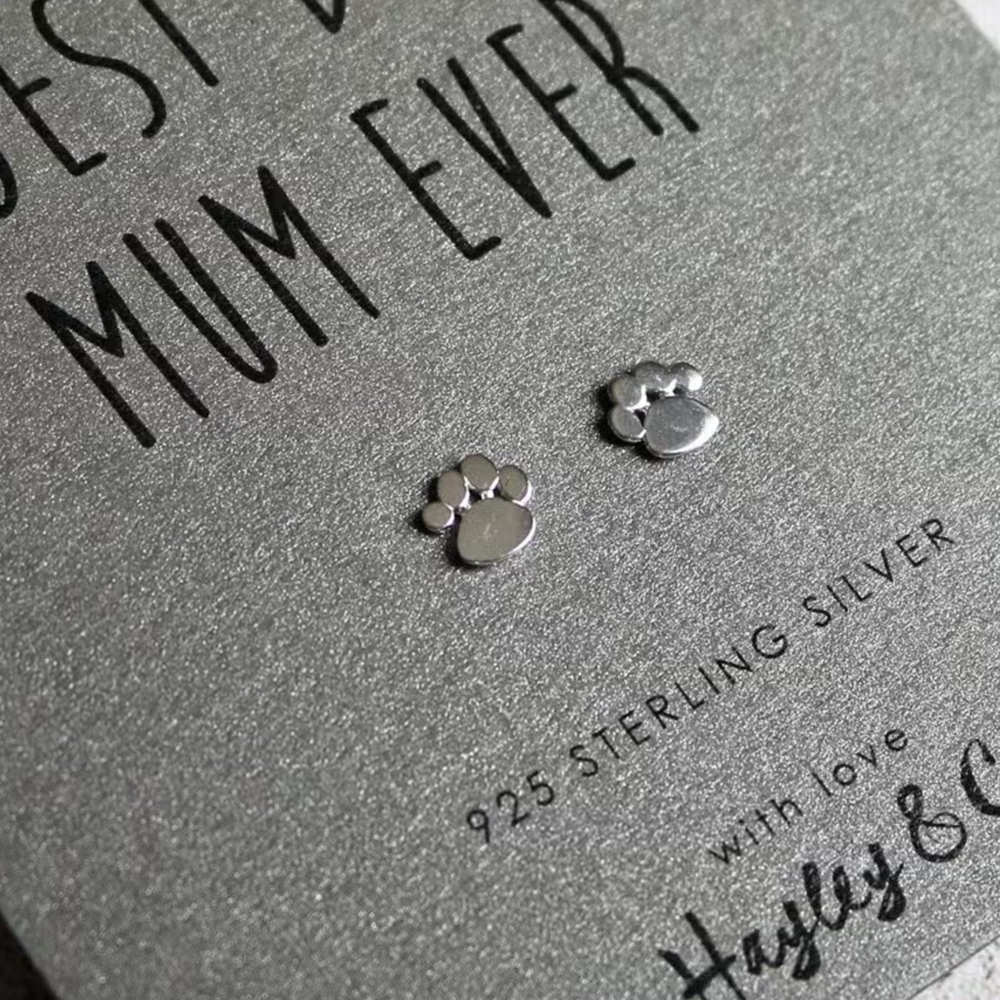Sterling Silver Earrings Paw Print 'Best Dog Mum' - The Little Jewellery Company