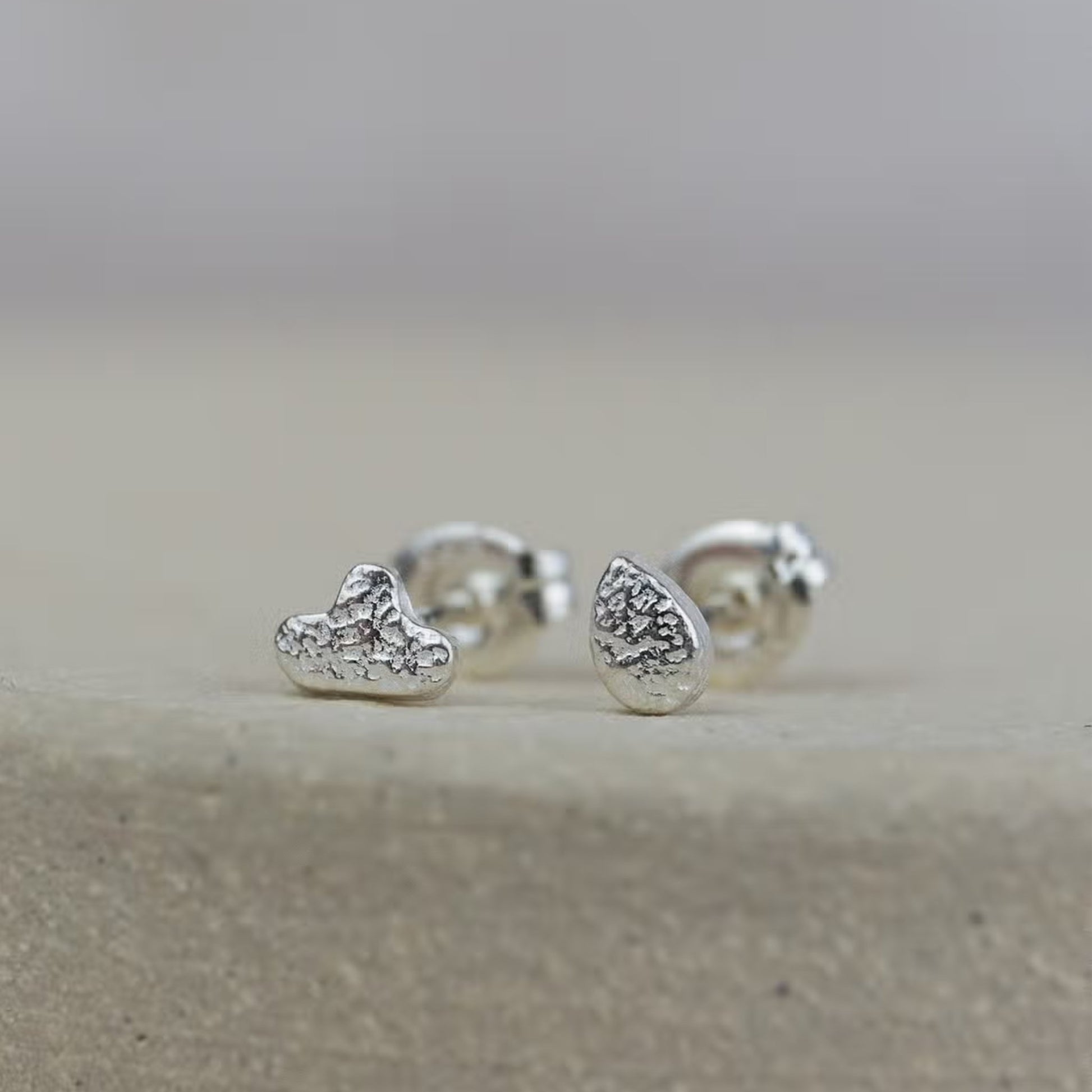 Sterling Silver Mini Cloud and Raindrop Studs - The Little Jewellery Company