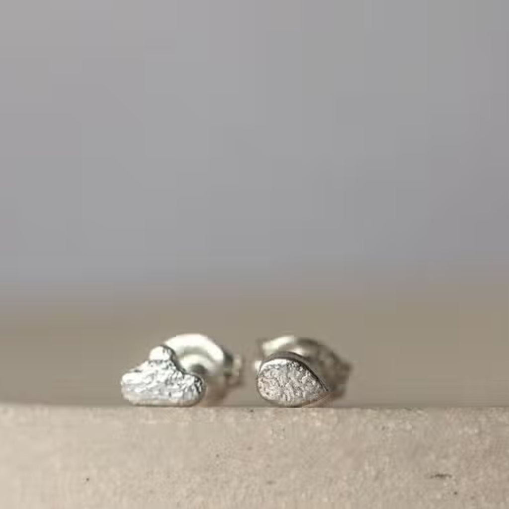 Sterling Silver Mini Cloud and Raindrop Studs - The Little Jewellery Company