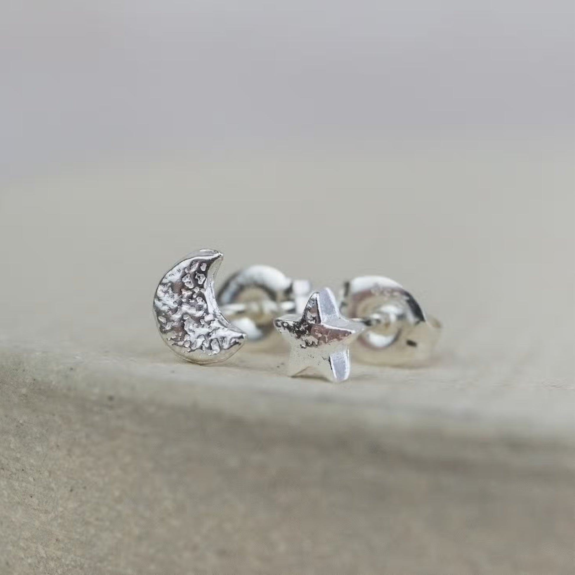 Sterling Silver Mini Moon and Star Studs - The Little Jewellery Company