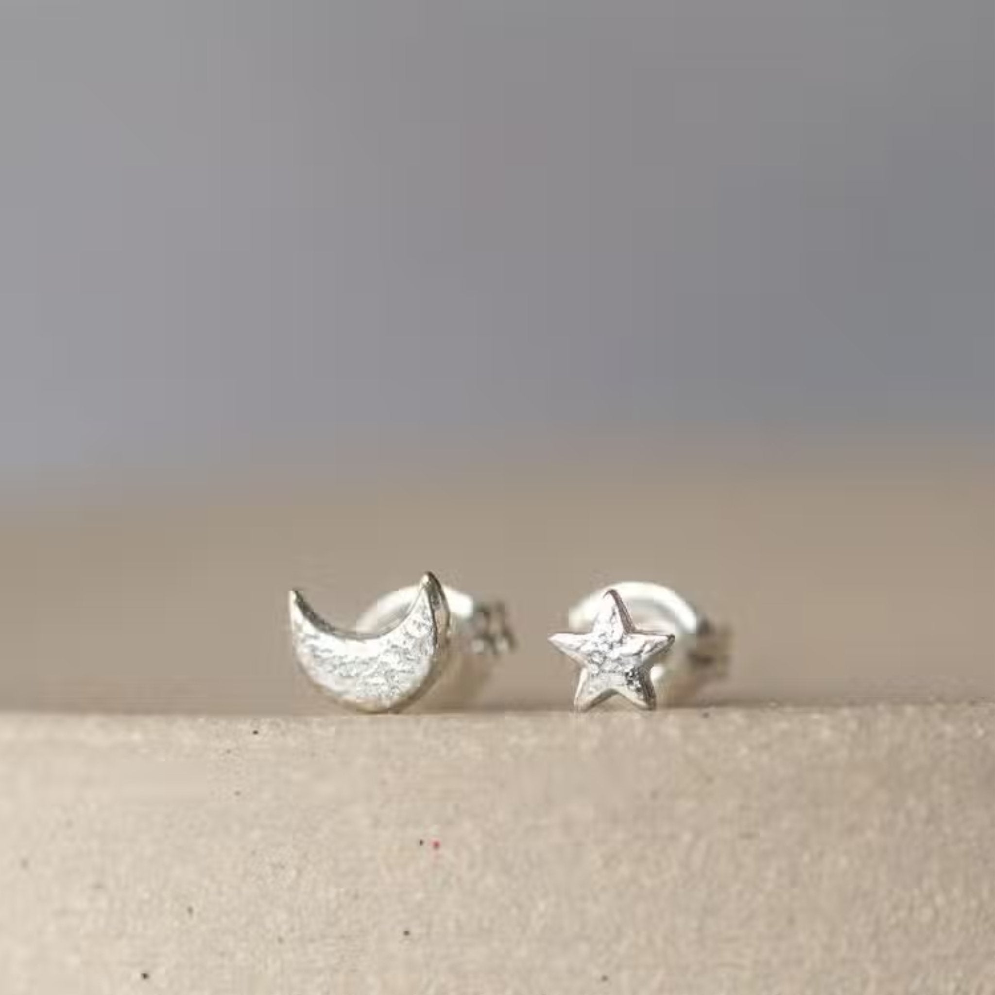 Sterling Silver Mini Moon and Star Studs