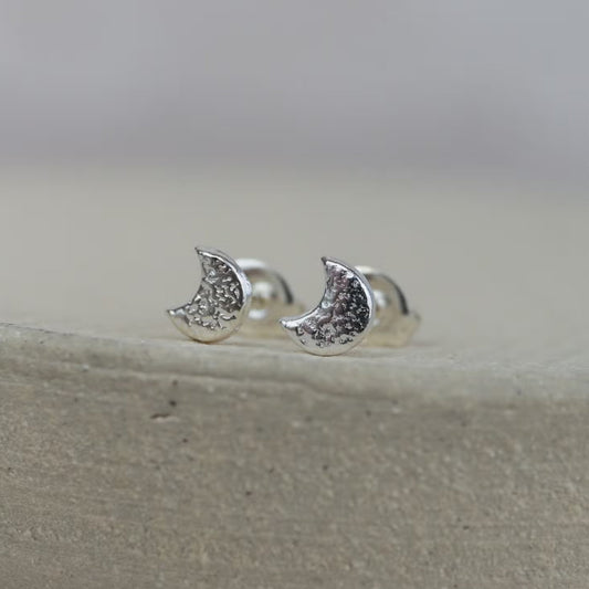 Sterling Silver Mini Moon Studs - The Little Jewellery Company