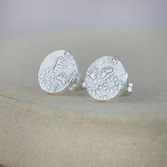 Sterling Silver Textured Circle Studs - The Little Jewellery Company