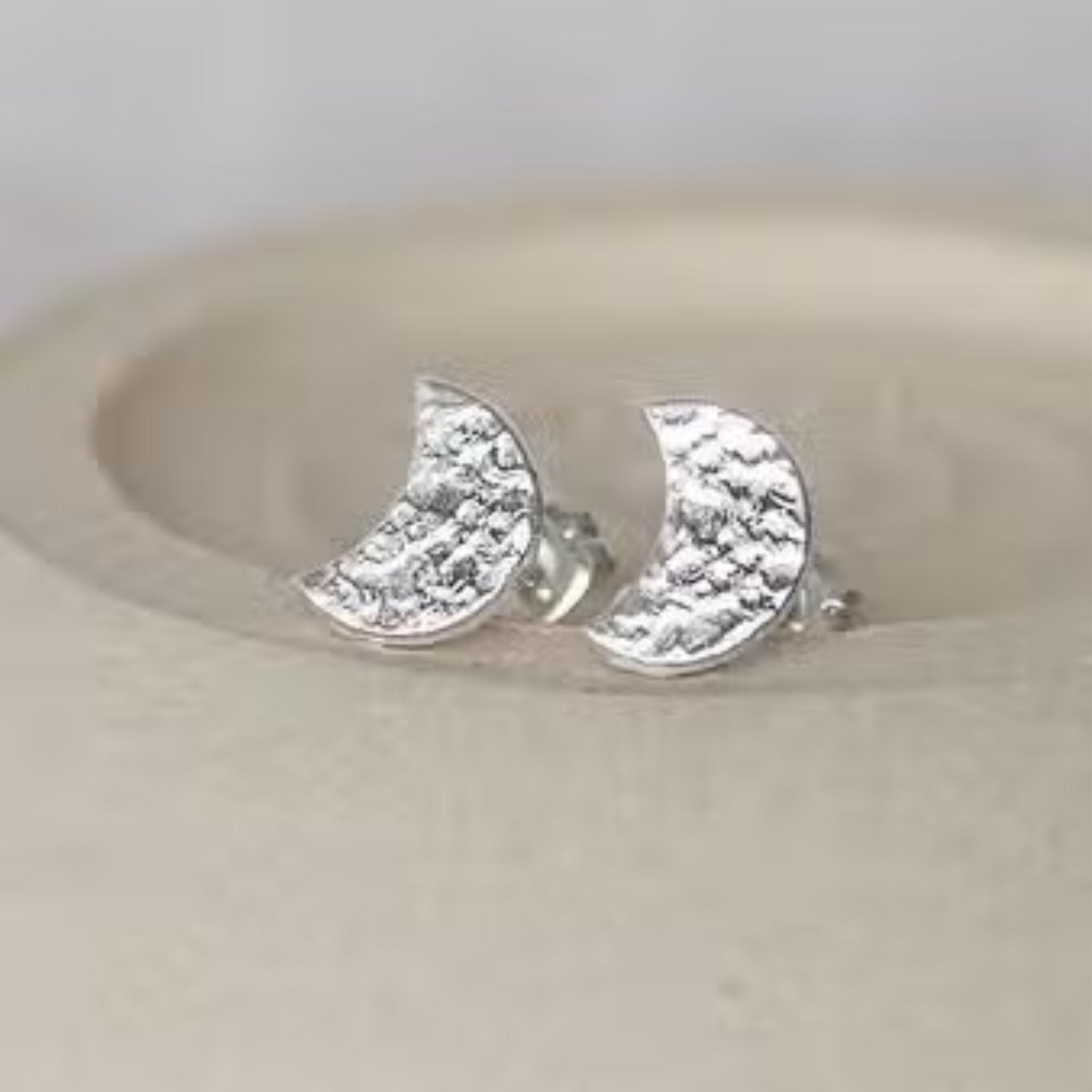 Sterling Silver Textured Moon Studs