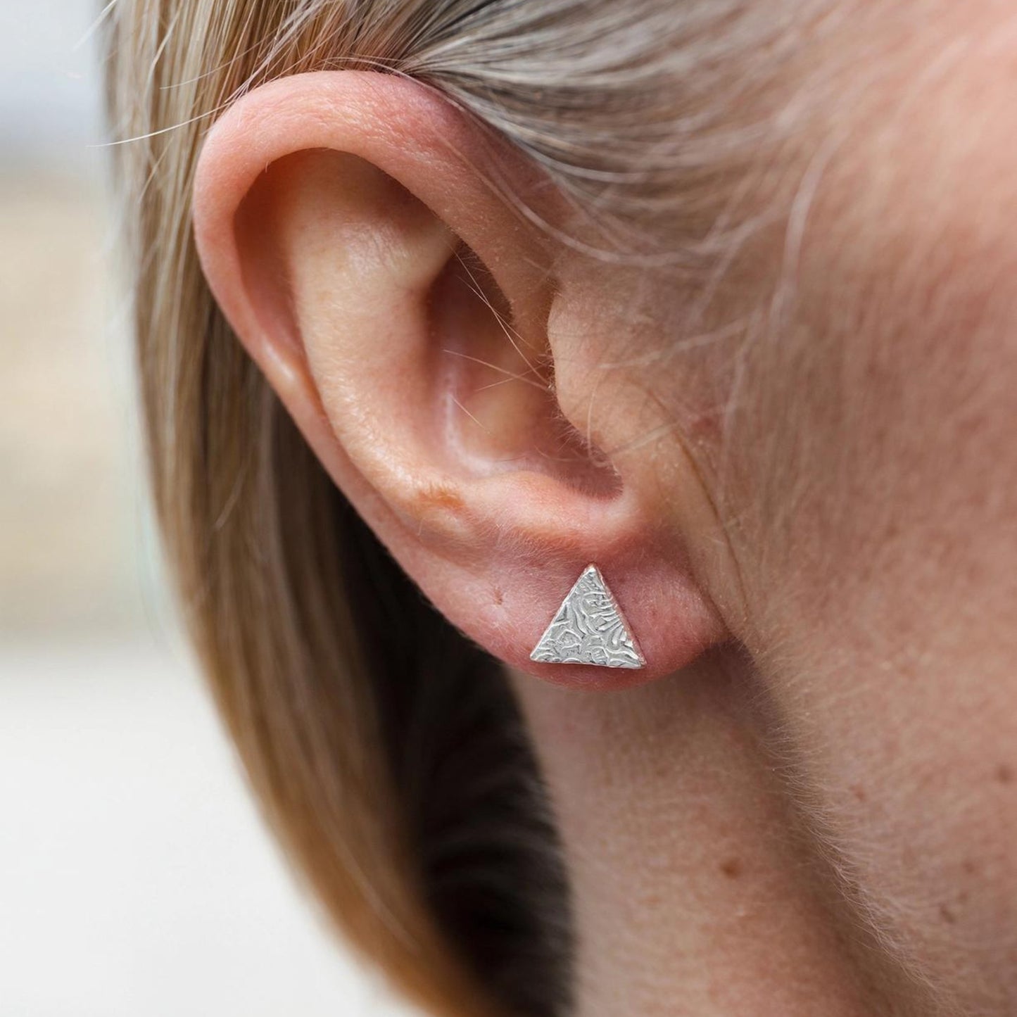 Sterling Silver Textured Triangle Studs - The Little Jewellery Company