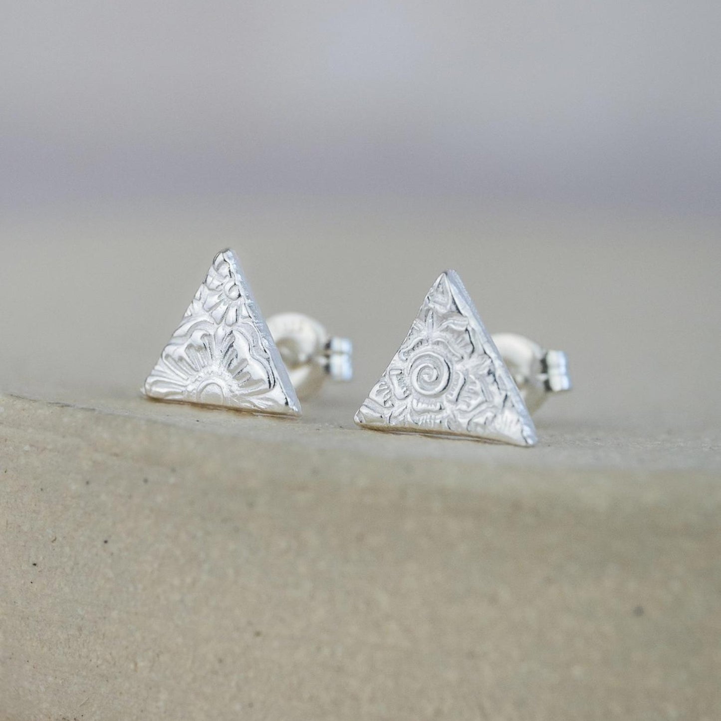 Sterling Silver Textured Triangle Studs - The Little Jewellery Company
