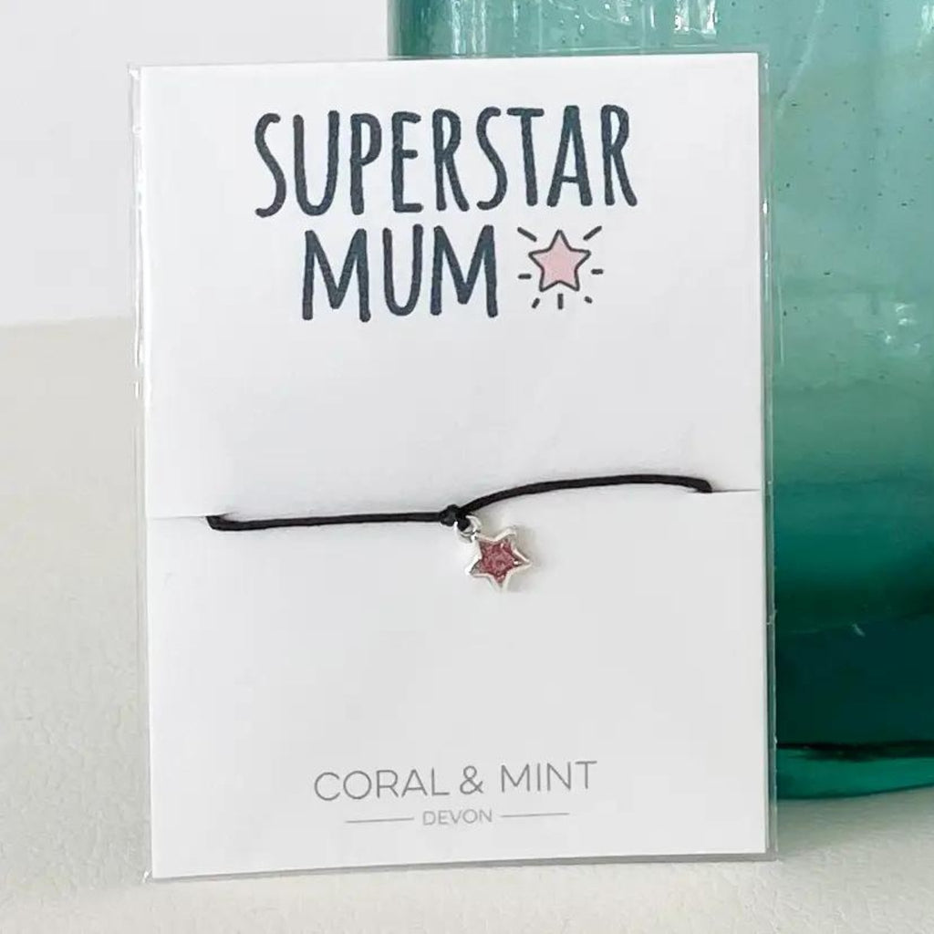 'Superstar Mum' Pink Glitter Star Sentiment Charm Bracelet - The Little Jewellery Company