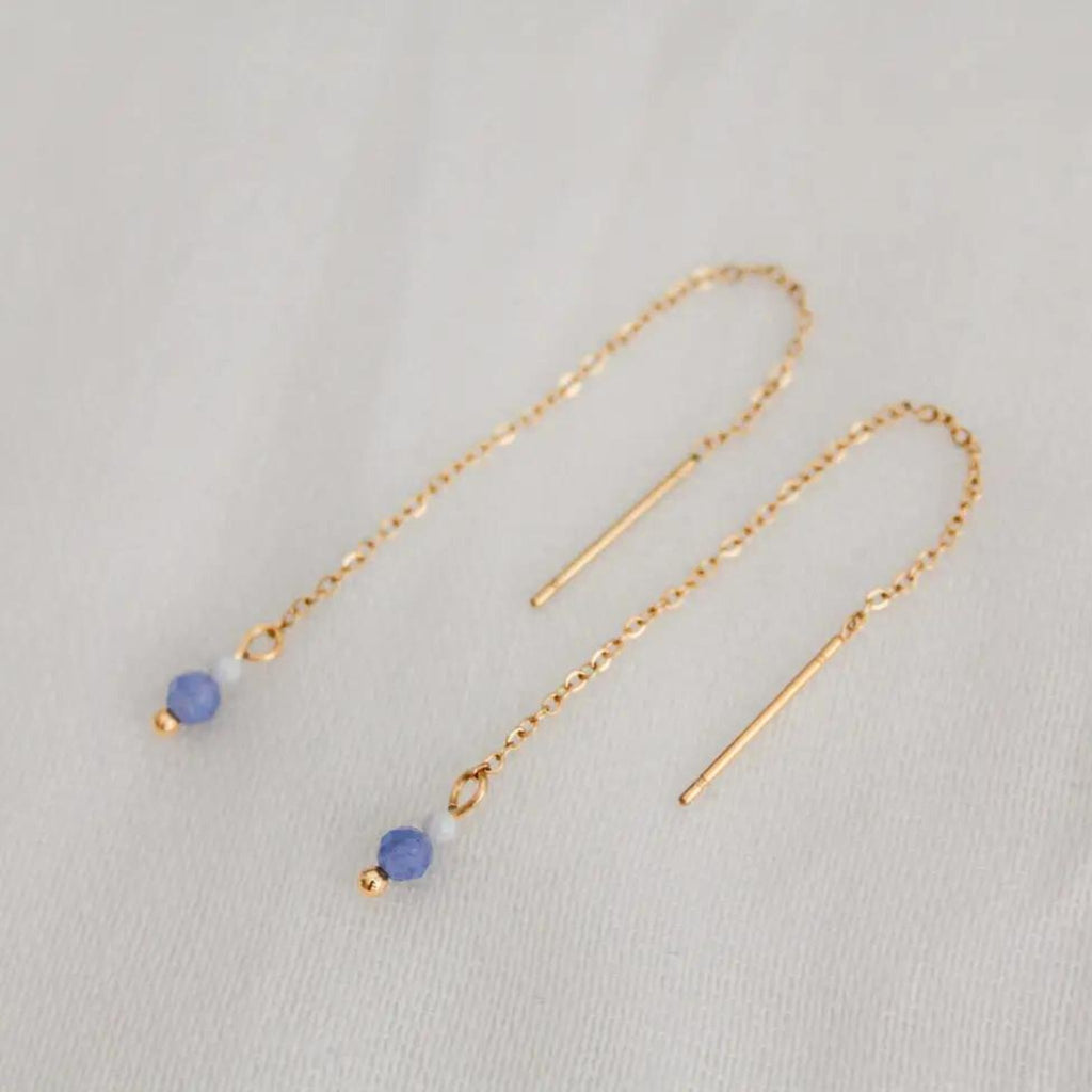 Threader Earrings Howlite & Blue Aventurine - Gold - The Little Jewellery Company
