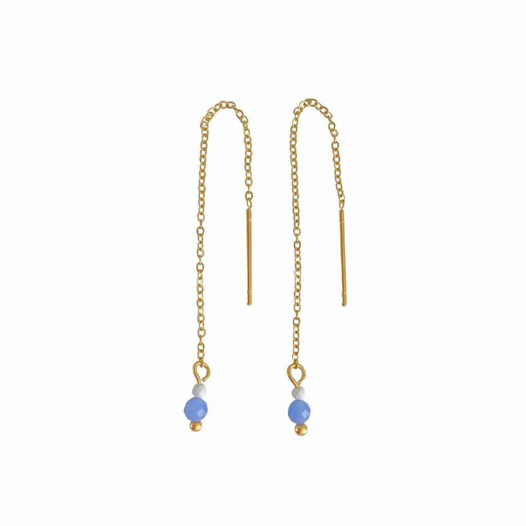 Threader Earrings Howlite & Blue Aventurine - Gold - The Little Jewellery Company