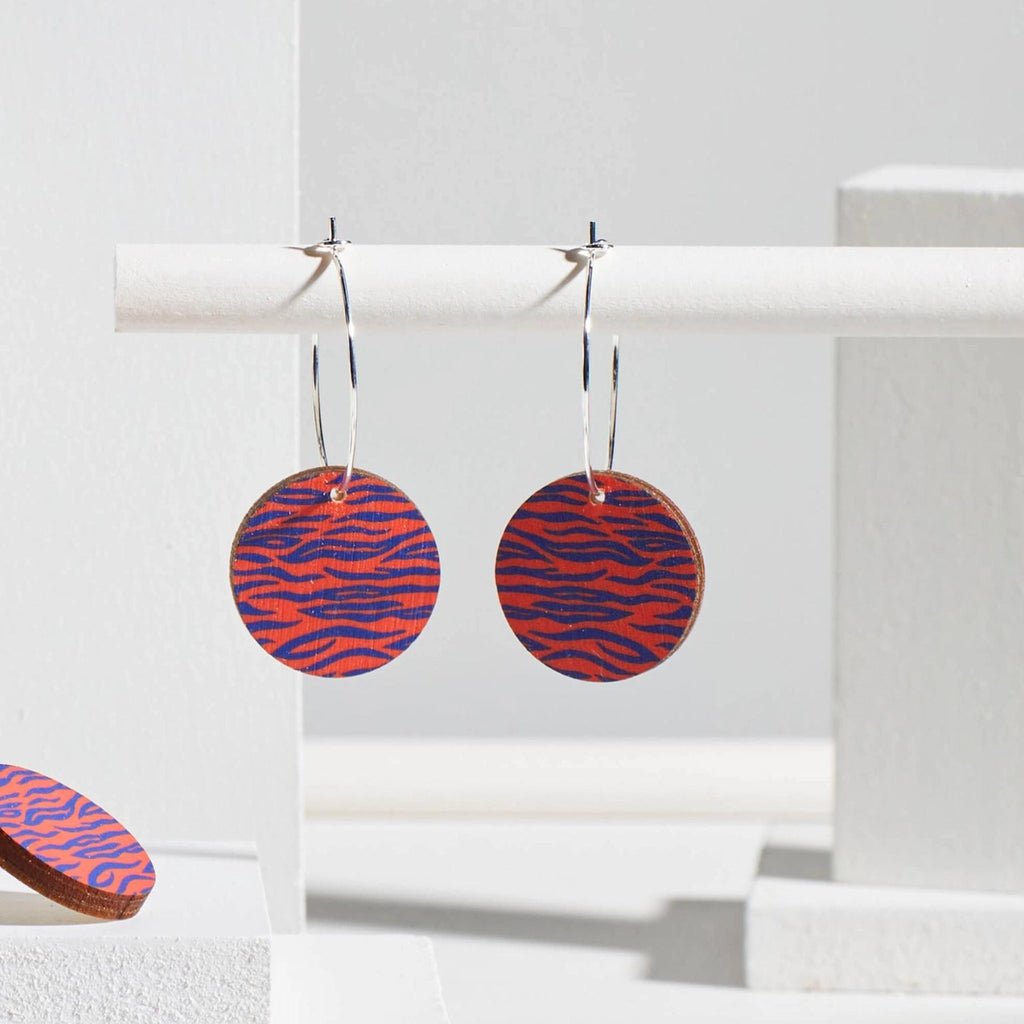 Tina - Tiger Print Orange Circle Hoop Earrings - The Little Jewellery Company