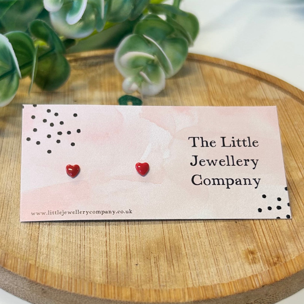 Tiny Hearts Studs (Red) - The Little Jewellery Company