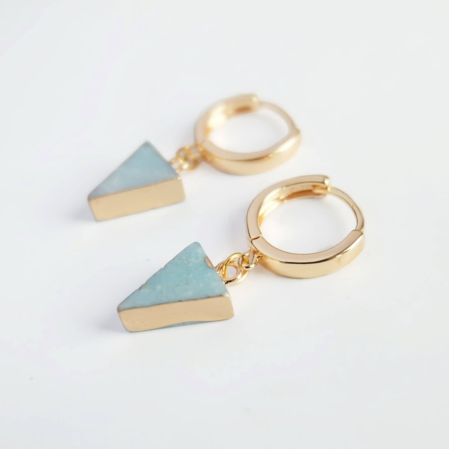 Triangle Aventurine Gold Hoops - The Little Jewellery Company