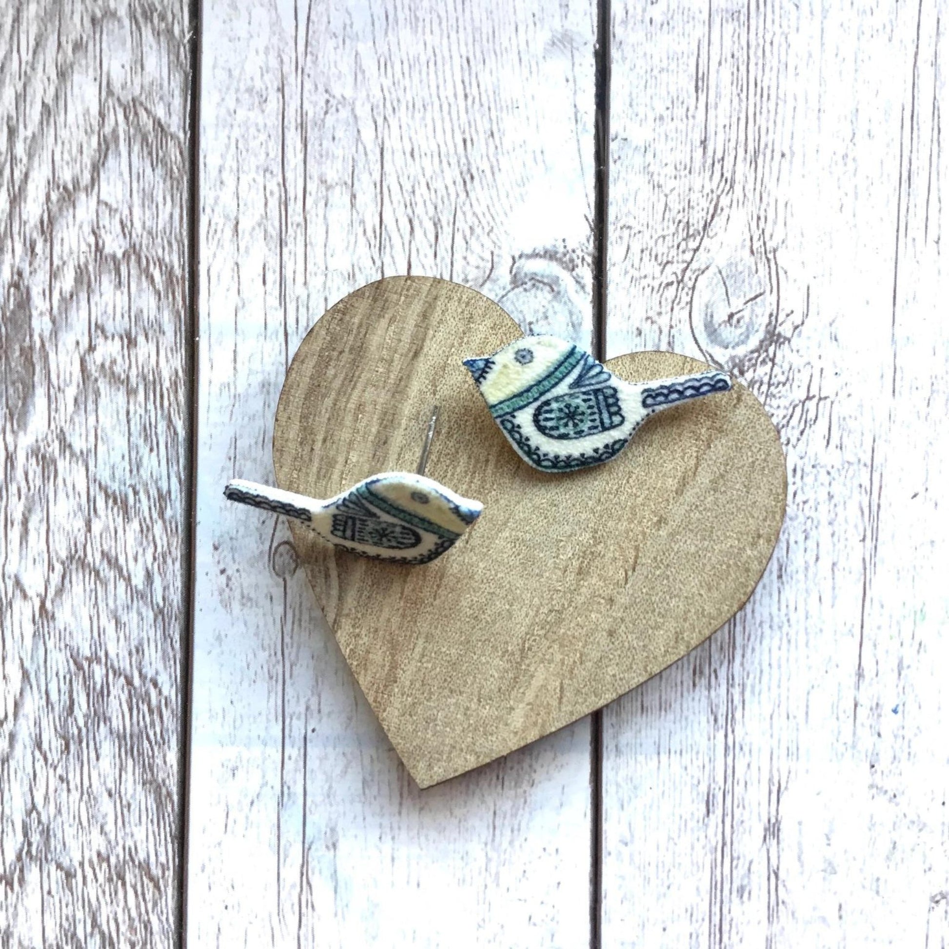 White and Blue Bird Studs - The Little Jewellery Company
