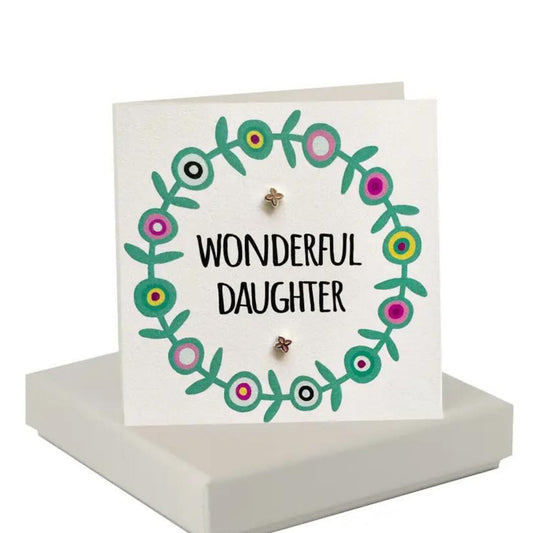 Wonderful Daughter Card with Mini Flower Studs - The Little Jewellery Company