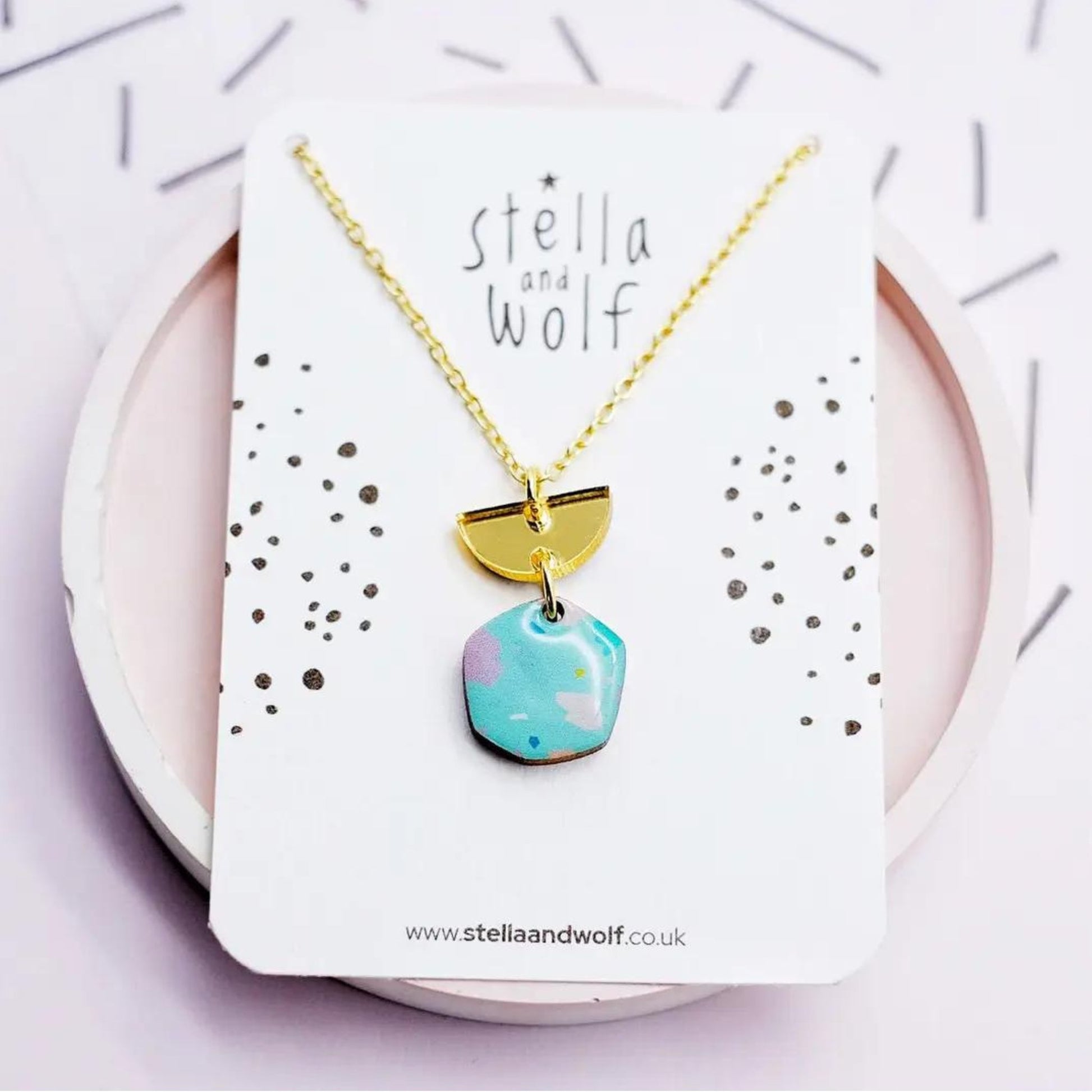 Wooden and Acrylic Terrazzo Necklace - Blue - The Little Jewellery Company