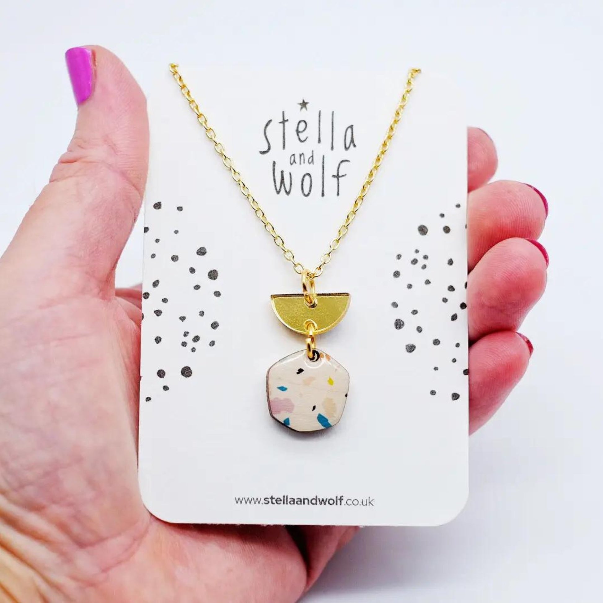 Wooden and Acrylic Terrazzo Necklace - White - The Little Jewellery Company