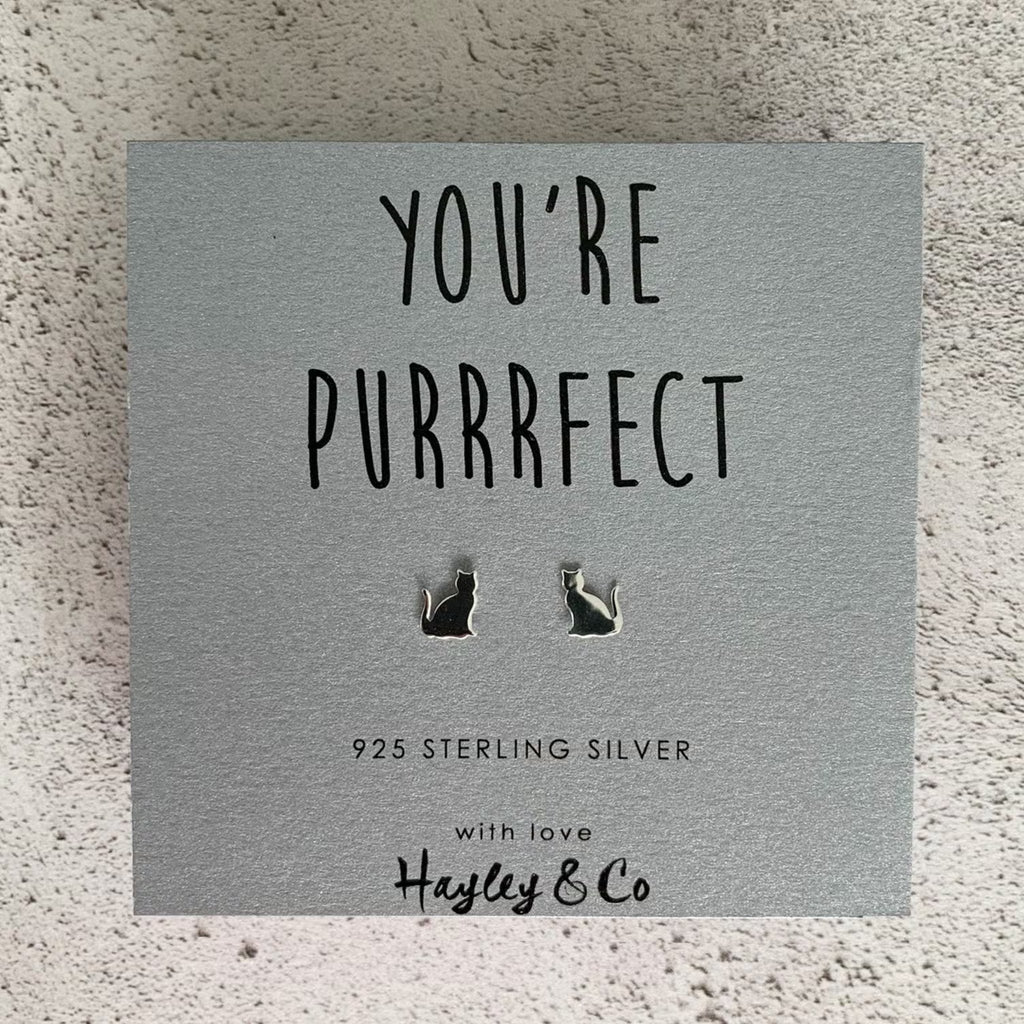 'You're Purrrfect' Sterling Silver Cat Earrings - The Little Jewellery Company