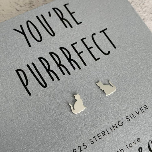 'You're Purrrfect' Sterling Silver Cat Earrings - The Little Jewellery Company