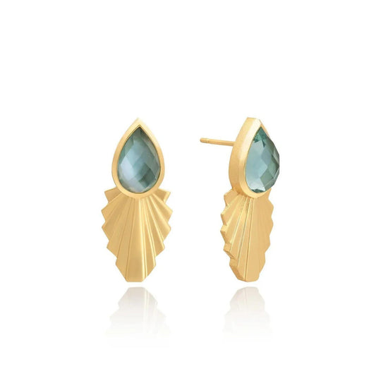 Zepha Palm Leaf and Teardrop Stone Studs - The Little Jewellery Company